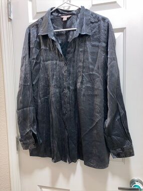 White Stag Womens Slate Gray Crinkle  Button-Down Shirt Size XL